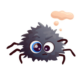 Thinking cartoon spider. Anthropomorphic face. Vector illustration.