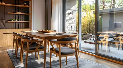 Modern Dining Room with Wooden Table and Chairs