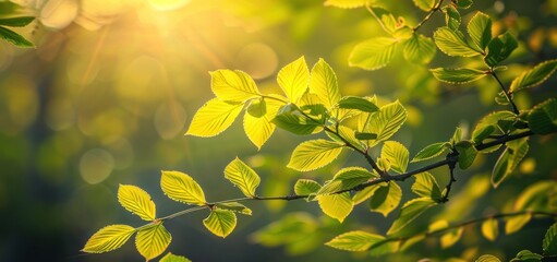 Green leaves with morning sunlight