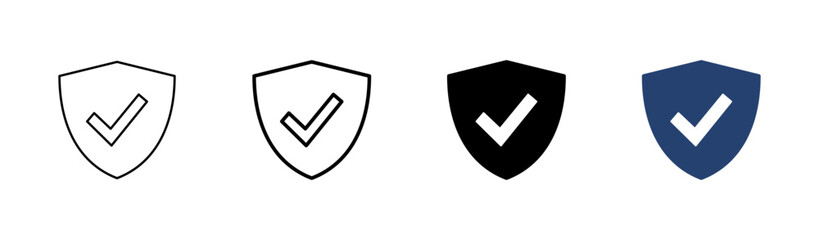 Shield check mark  icon set. Protection approve sign. Safe icon vector