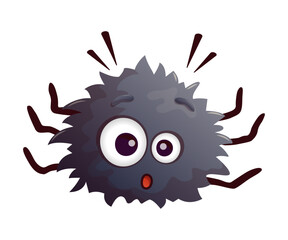 Shocked, surprised cartoon spider. Anthropomorphic face. Vector illustration.