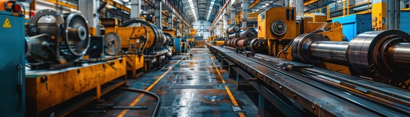 Fototapeta premium Industrial Manufacturing Facility with Heavy Machinery and Equipment in a Modern Factory Setting