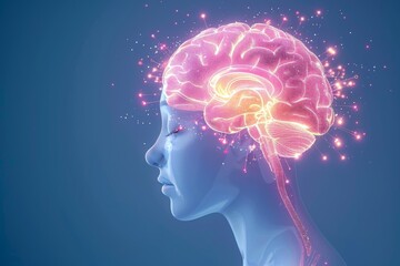 Fototapeta premium Digital profile of a head with glowing neural connections symbolizing artificial intelligence and technology in a vibrant and futuristic style