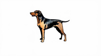Stylized Illustration of a Standing Black and Tan Dog on White Background