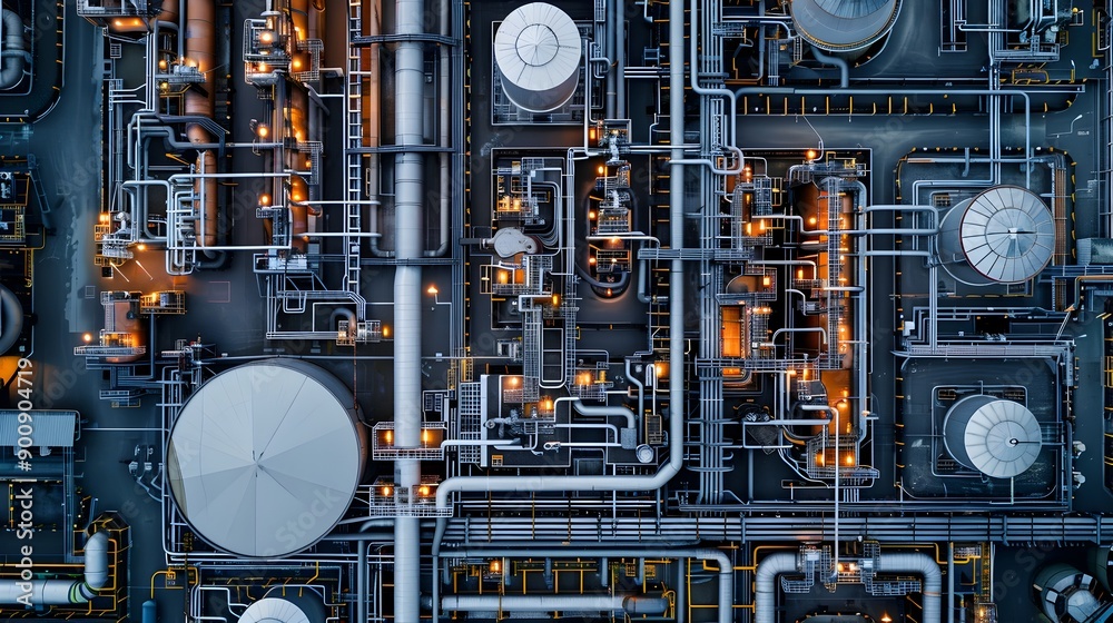 Aufkleber aerial view of intricate industrial complexes with machinery and structures