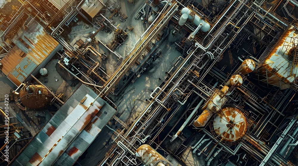 Aufkleber aerial view of complex industrial facilities with intricate machinery and structures