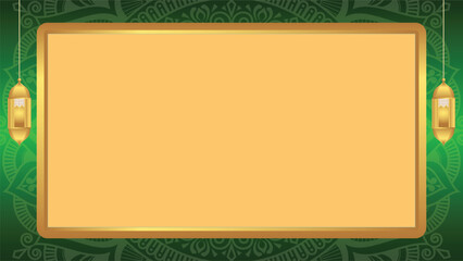 3d round frame text box eid mubarak ramadan kareem lantern islamic background banner ornament. Translation: 