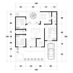 Floor plan blueprint type 96 sqm, Figure of the jotting sketch of the construction and the industrial skeleton of the structure and dimensions.