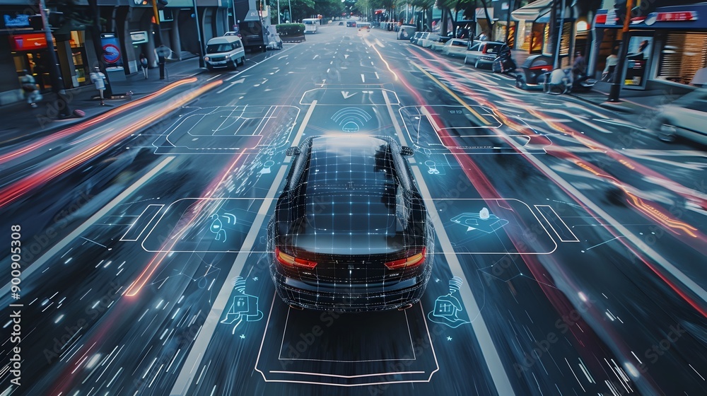 Leinwandbilder autonomous car technology digital sensors and data mapping for enhanced mobility