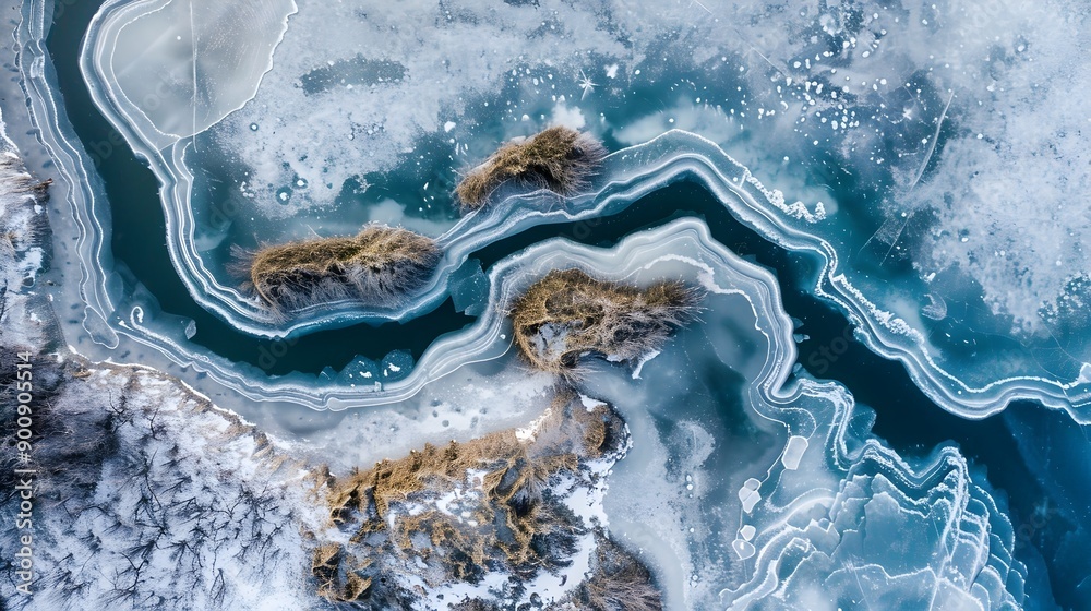 Poster breathtaking aerial view of frozen lake with intricate ice patterns