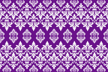 damask pattern, seamless, traditional ethnic, purple,white, fabric pattern for textiles, rugs, wallpaper, clothing, sarong, batik, wrapping, embroidery, print, background, cover, illustration, vector.