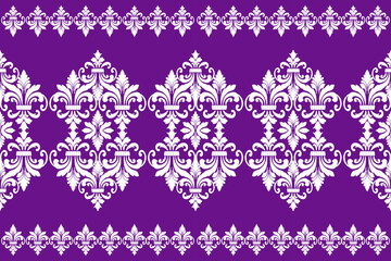 damask pattern, seamless, traditional ethnic, purple,white, fabric pattern for textiles, rugs, wallpaper, clothing, sarong, batik, wrapping, embroidery, print, background, cover, illustration, vector.