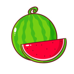 Watermelon Cartoon Vector. Fruit Summer Concept Design Illustration. Hand Drawn Style. Isolated White background.