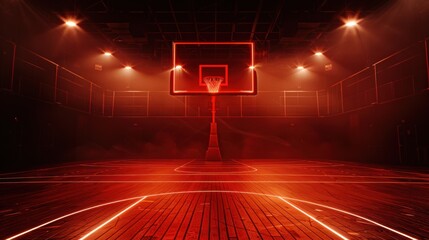 Basketball Court in Red Lighting