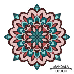 Isolated outlilnlle colour mandala with floral and vintage pattern