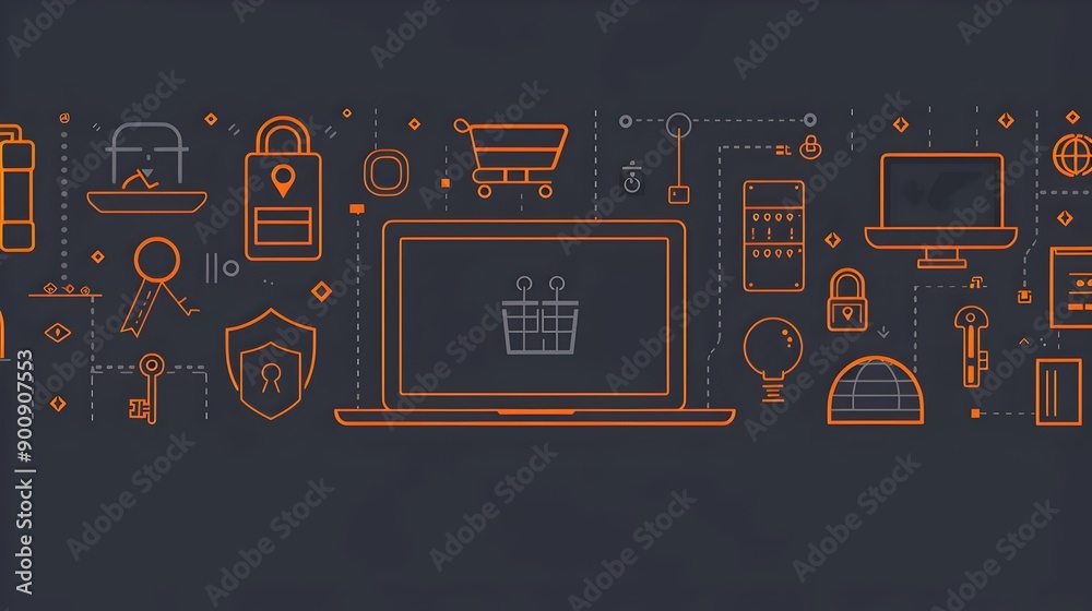 Poster cybersecurity laptop with security elements overlaid