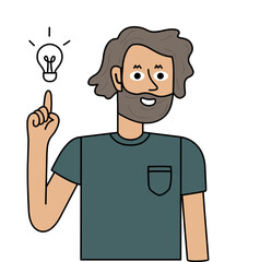 cheerful bearded man raising finger idea concept