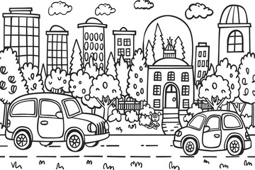 Fototapeta premium City landscape coloring page