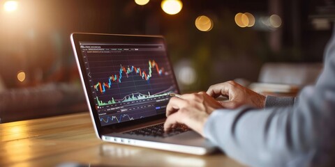 A businessman analyzing a stock market chart on a laptop, making informed investment decisions