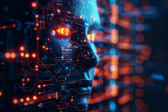 fiber optics background, cyborg artificial intelligence robot alien light energy technology power concept brain electric science design element backdrop