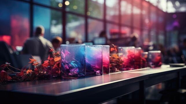 A technology showcase area with innovative products on display, Business conference, 