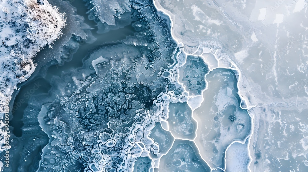 Poster frozen lake aerial intricate patterns of ice and snow in pristine winter landscape