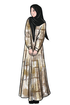 beautiful woman with hijab cortoon illustration