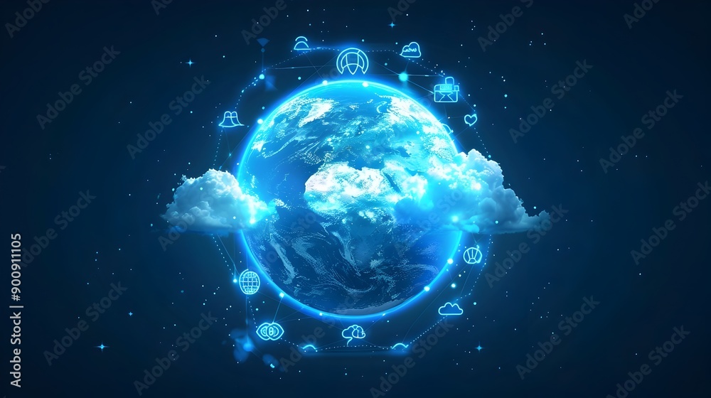 Aufkleber global cloud computing connectivity and digital infrastructure concept