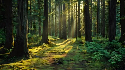 Obraz premium Douglas fir tree in Cathedral Grove, MacMillan Provincial Park, Vancouver island, British Columbia, Canada. 