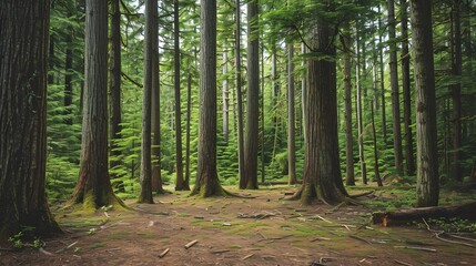 Fototapeta premium Douglas fir tree in Cathedral Grove, MacMillan Provincial Park, Vancouver island, British Columbia, Canada. 