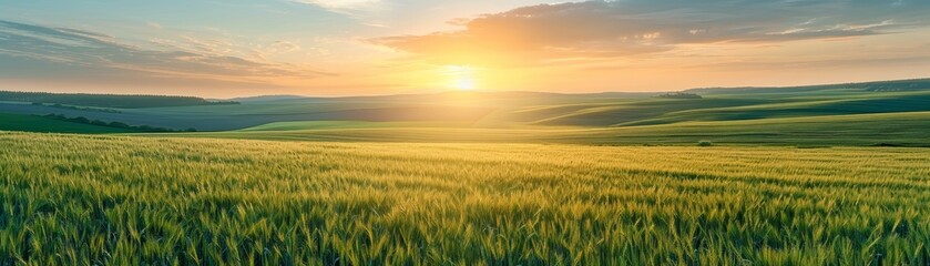 Obraz premium Golden Sunset Over Rolling Green Fields