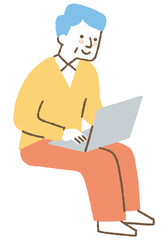 Elderly man sitting and working on computer_Color