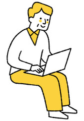 Elderly man sitting and working on computer