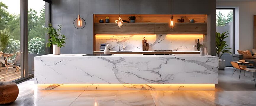 Contemporary kitchen with marble countertops