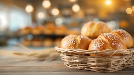Sesame Seed Bread Rolls in Basket