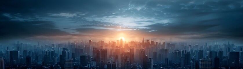 Sunrise Over Futuristic Urban Skyline