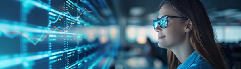 Woman Analyzing Data on Digital Screen