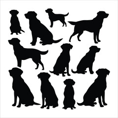 Labrador Retriever dog silhouette set animals vector template