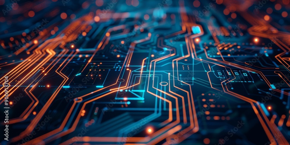 Leinwandbilder Abstract digital circuit board with nodes and connections, symbolizing technological strategy and innovation
