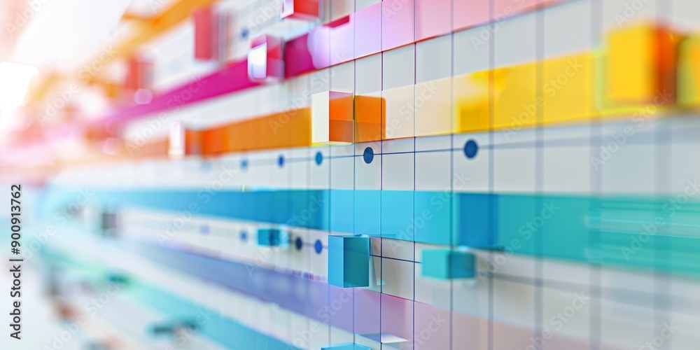 Aufkleber close-up of a strategic timeline with key milestones, symbolizing project management and strategic p