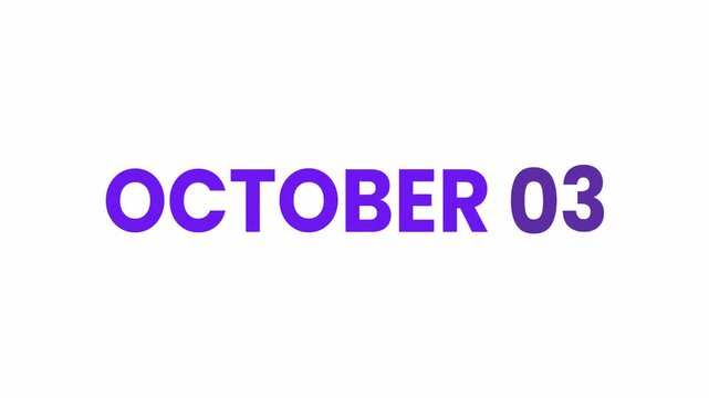 3rd October calendar icon animation. Alpha matte with transparent background 4K resolution.