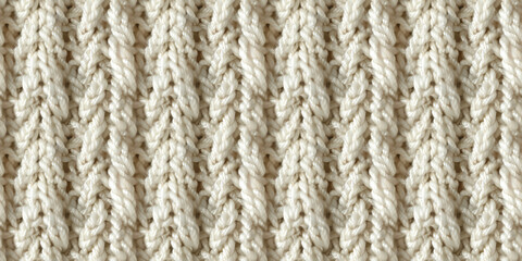 a close up of soft ivory yarn with many thick knit stitches, the texture is smooth and has an soft feel to it