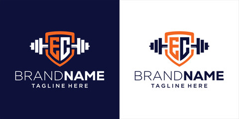 Creative EC Letter Logo Design Shield and Barbell, Design Inspiration, Illustration, Vector