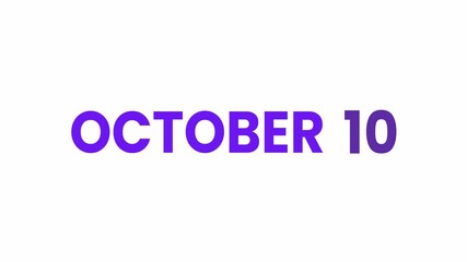 10th October calendar icon animation. Alpha matte with transparent background 4K resolution.
