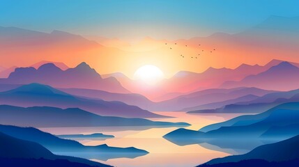 Obraz premium A Silhouetted Mountain Range Reflected in a Lake at Sunset