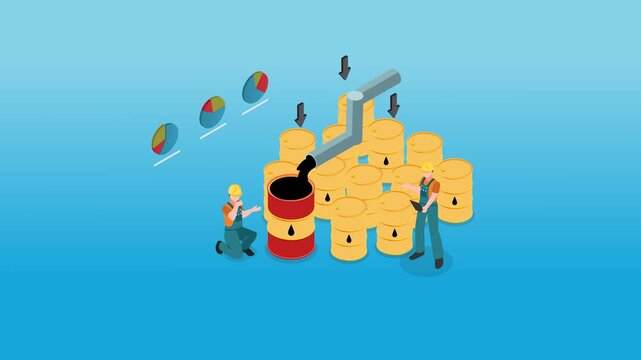 Petroleum engineers control operation of fuels pipeline 3d animation cartoons