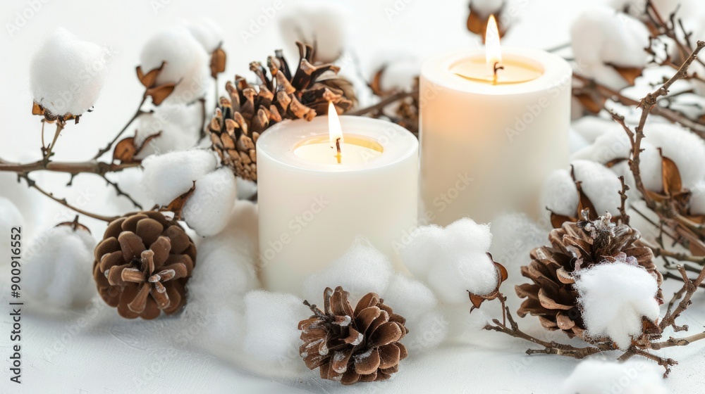 Sticker Candles, Cotton, and Pine Cones