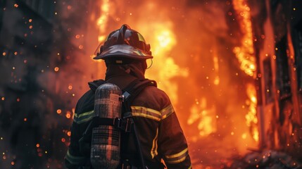 Naklejka premium Firefighter in Action