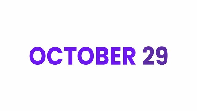 29th October calendar icon animation. Alpha matte with transparent background 4K resolution.