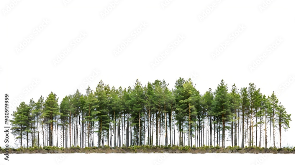 Poster View of a High definition Treeline isolated on a white background : Generative AI